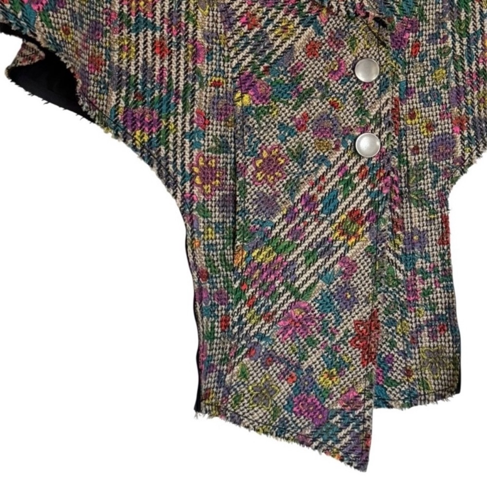 Y2K Multi Color Tweed Collar Cape Jacket Asymmetrical Button Front Lined Large - Picture 6 of 15